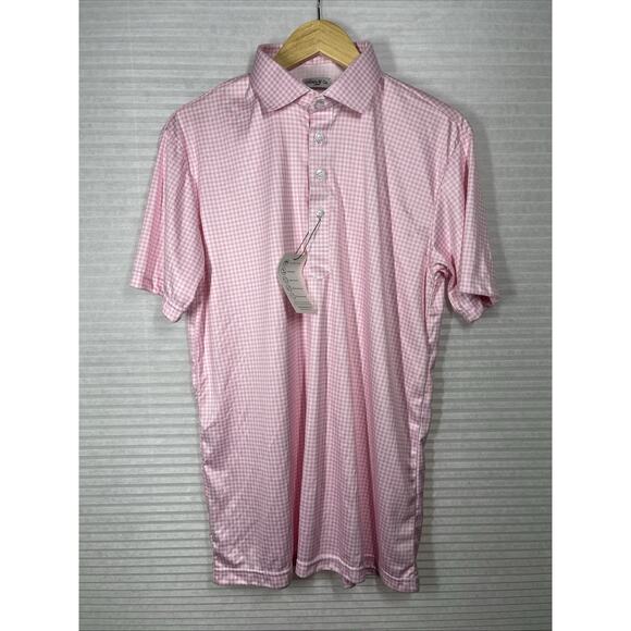 Collars & Co Polo Shirt Mens Large Pink Gingham Performance Golf Dress Collar - Picture 1 of 8